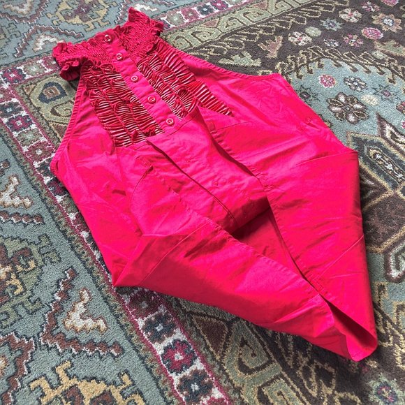 Fabulous Vivid Red Ruffled Button-Front Halter Top - Size XS - Vintage Piece! - Picture 8 of 16